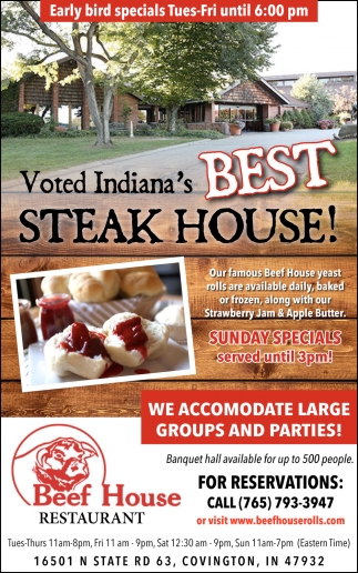Voted Indiana's Best Steak House!