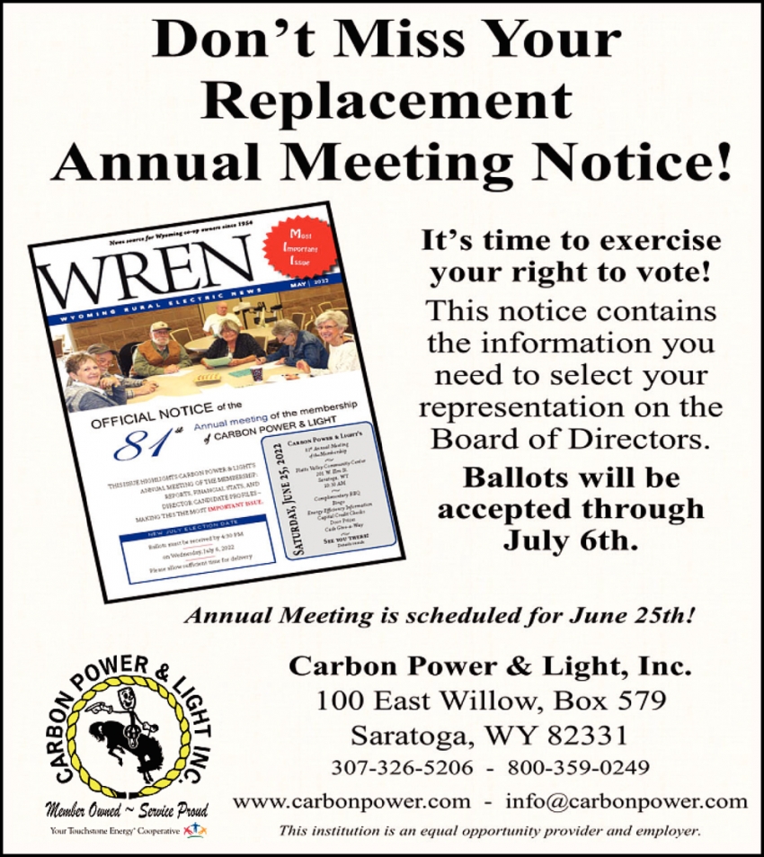 Don't Miss Your Replacement Annual Meeting Notice!