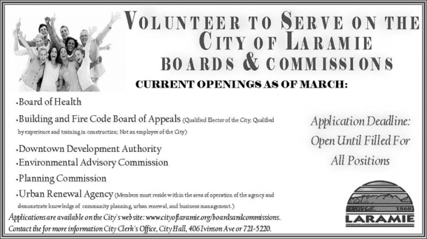 Volunteer to Serve on the City of Laramie Boards & Commissions