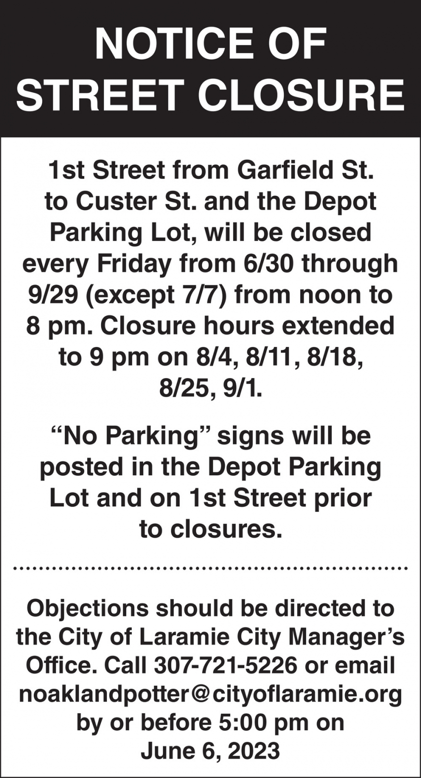 Notice Of Street Closure