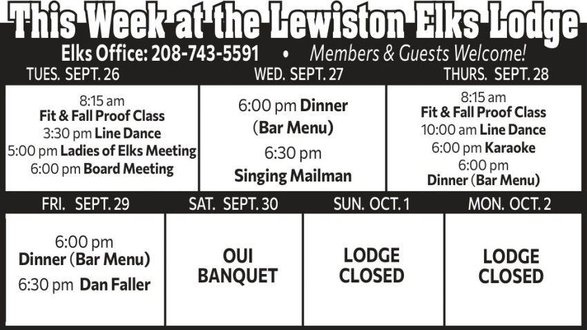 This Week At The Lewiston Elks Lodge