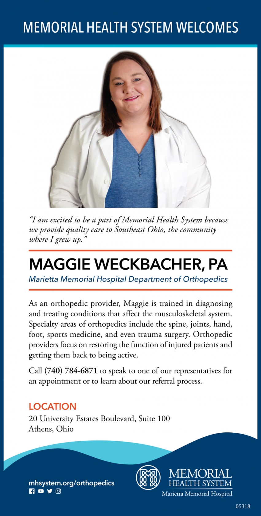 Memorial Health System Welcomes Maggie Weckbacher, PA