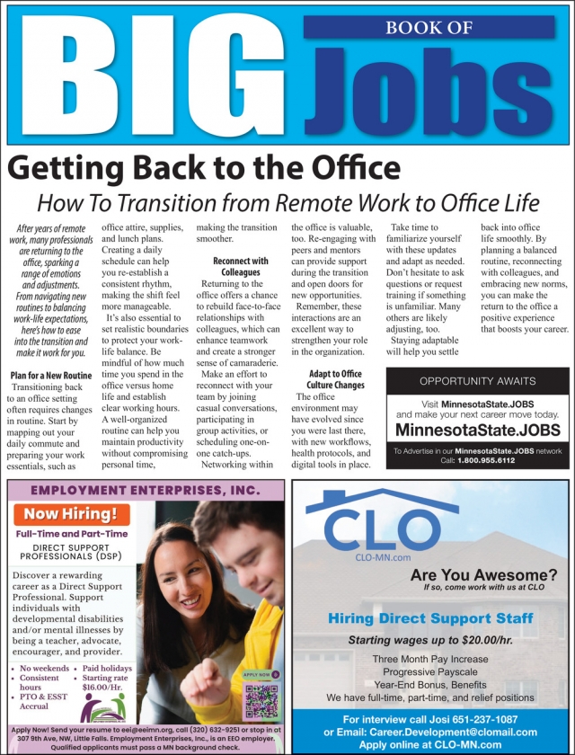 Getting Back to the Office, Minnesota State Jobs