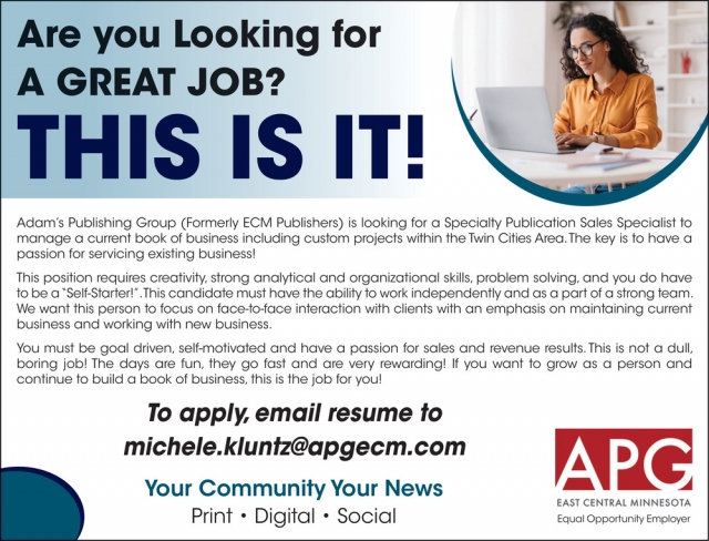 Specialty Publication Sales Specialist, APG East Central Minnesota, Coon Rapids, MN