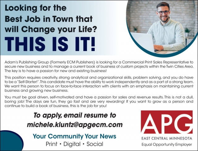Commercial Print Sales Representative, APG East Central Minnesota, Coon Rapids, MN