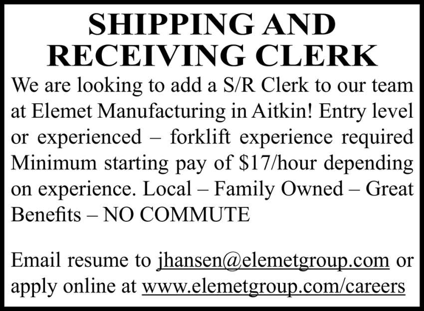 Shipping And Receiving Clerk