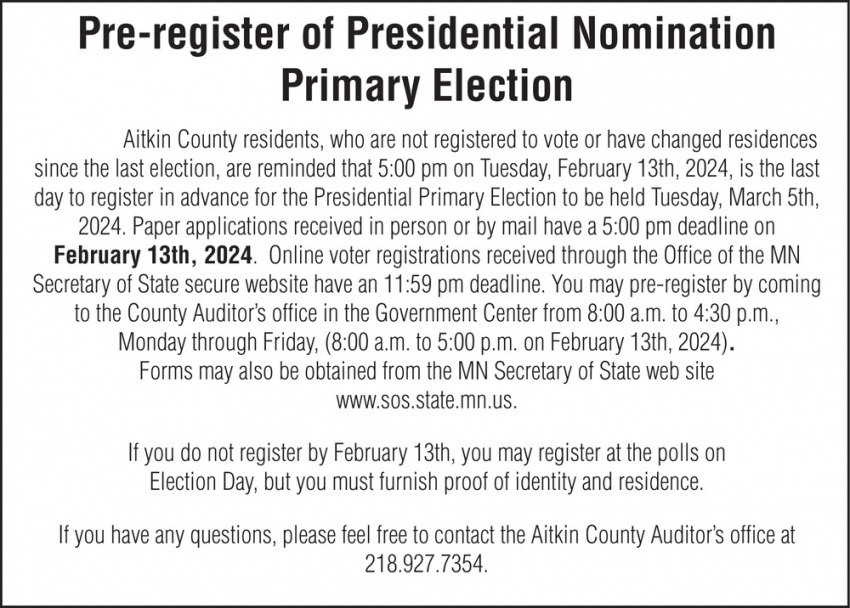 Pre-register of Presidential Nomination