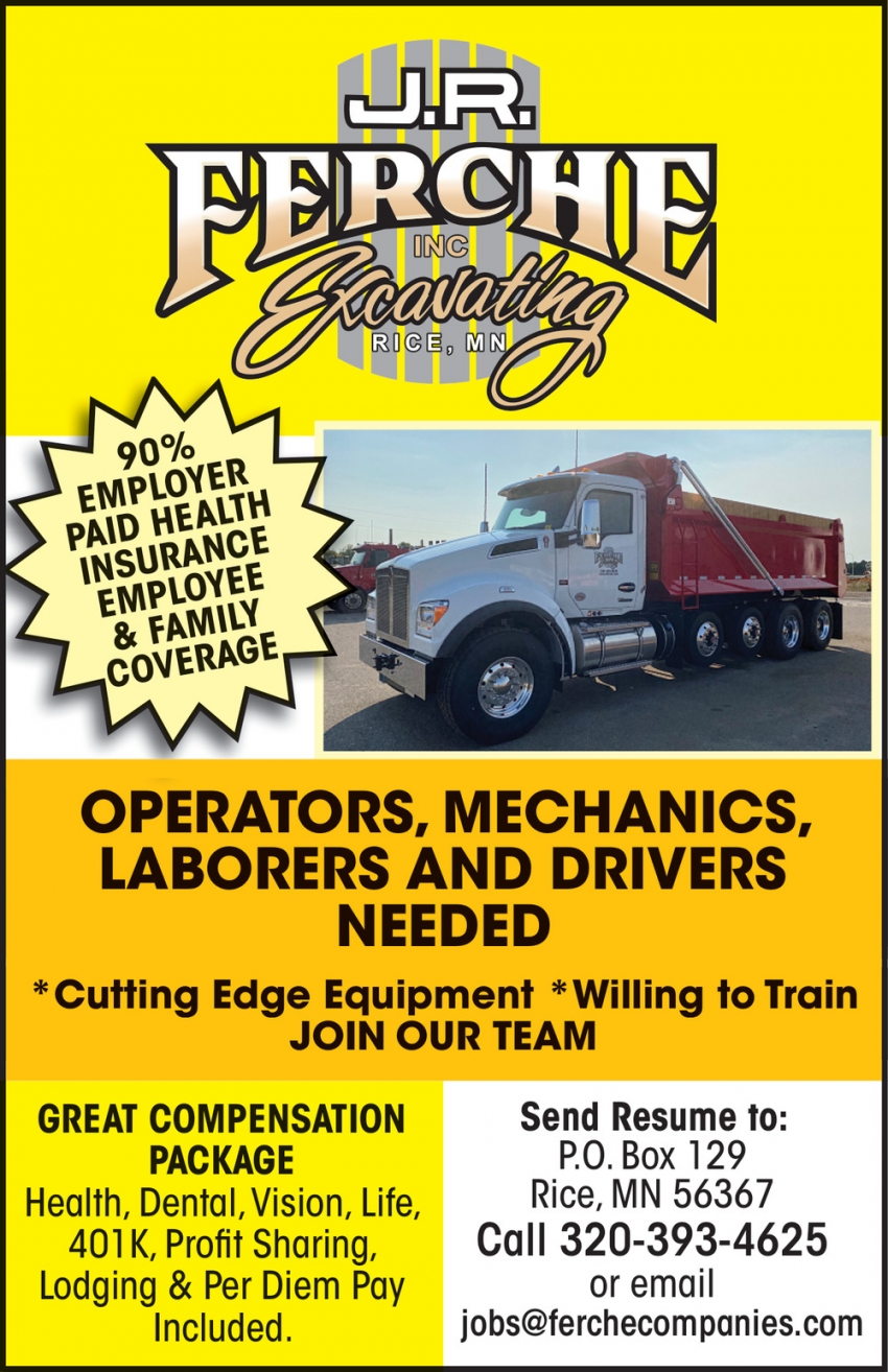 Operators, Mechanics, Laborers And Drivers Needed