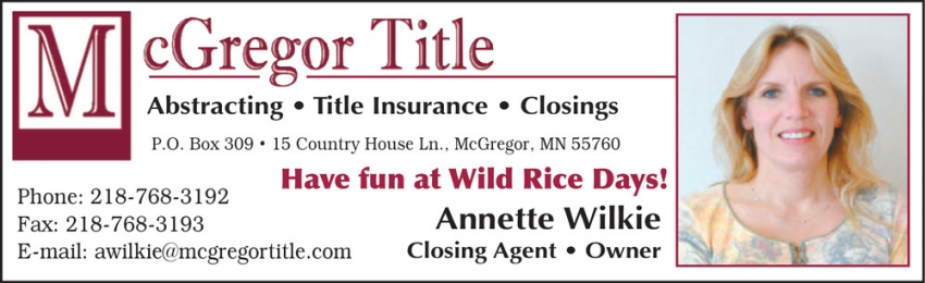 Annette Wilkie - Mc Gregor Title