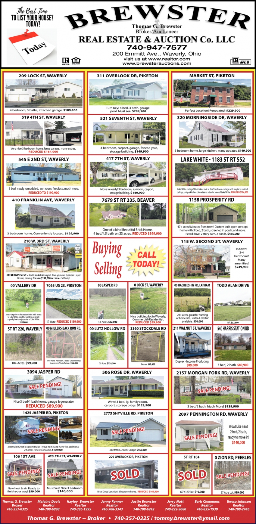 Call Today!, Brewster Real Estate & Auction Co. LLC, Waverly, OH