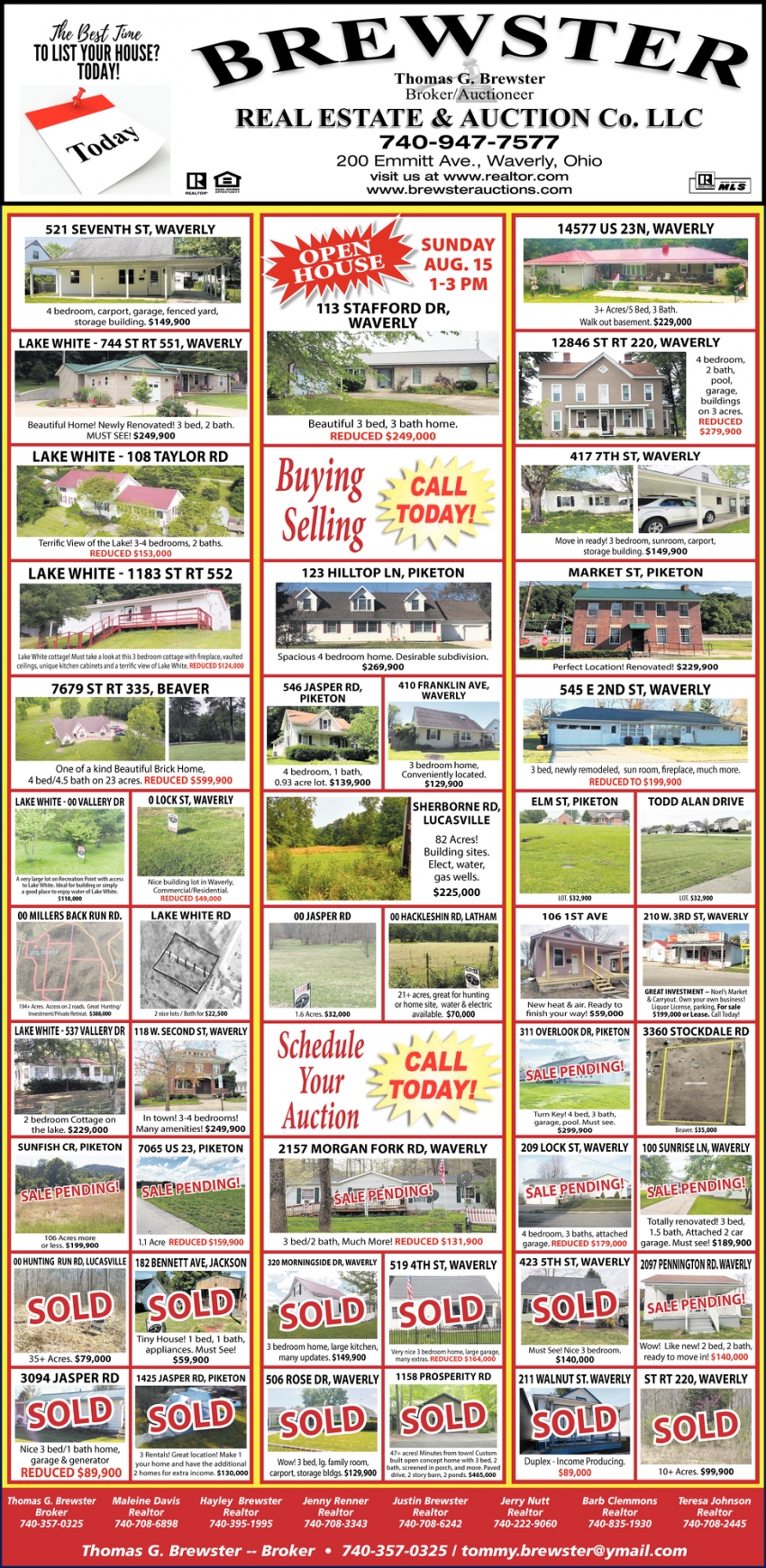 Call Today!, Brewster Real Estate & Auction Co. LLC, Waverly, OH