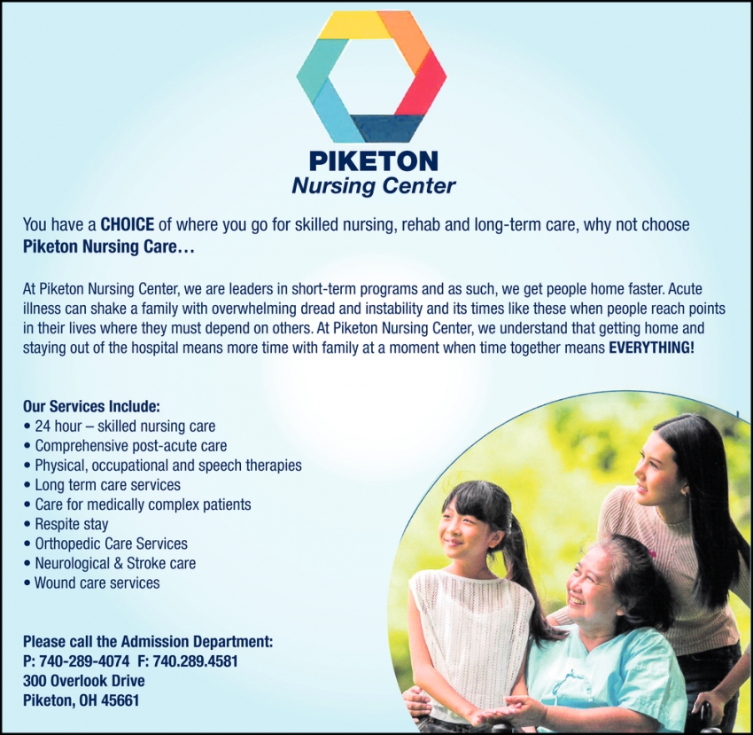 Call The Admission Department, Piketon Nursing Center
