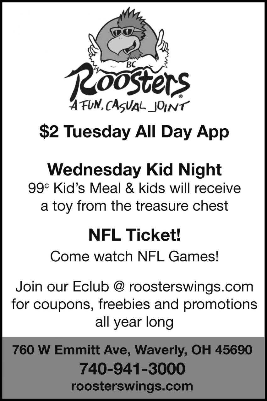 $2 Tuesday All Day App, Roosters Wings