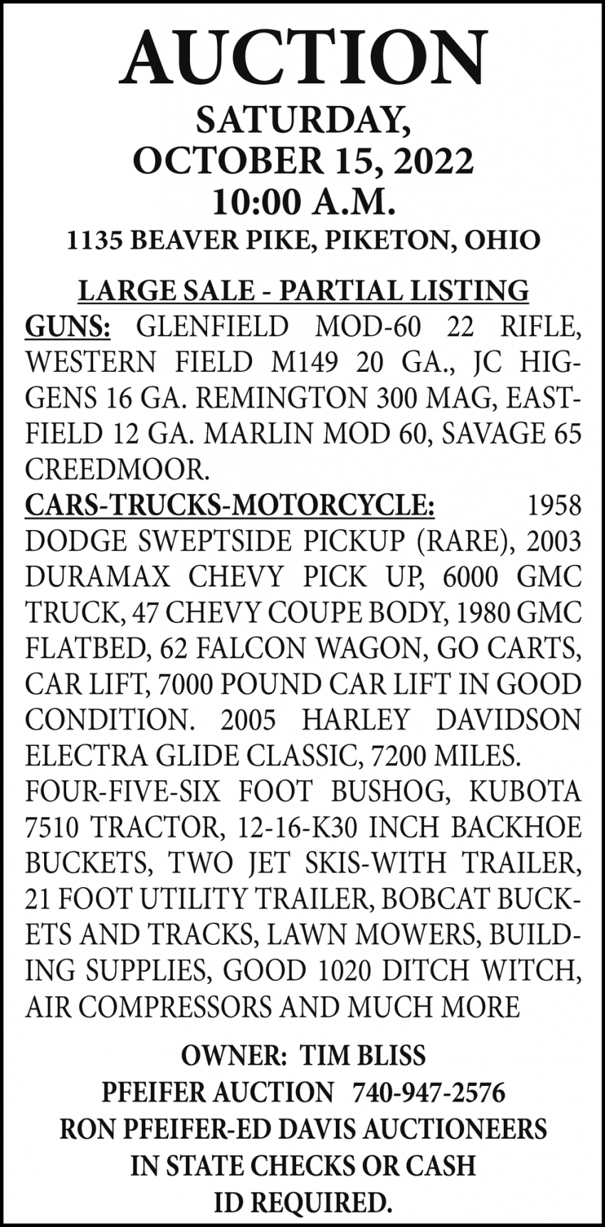 Auction, Pfeifer Auction, Piketon, OH