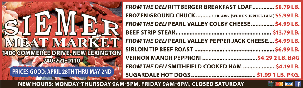 Price Good Offers: April 28th Thru May 2nd, Siemer Meat Market, New Lexington, OH