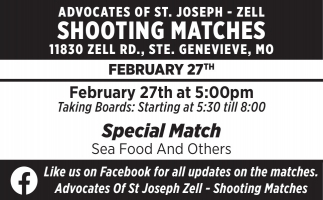 Advocates of St. Joseph - Zell Shooting Matches (February 6, 13, 20, & 27, 2026)