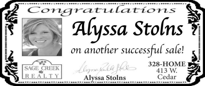 Congratulations Alyssa Stolns