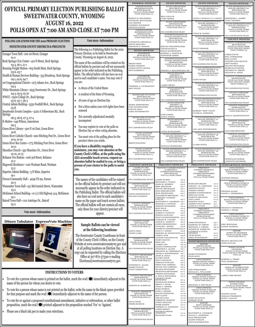 Official Primary Election Publishing Ballot