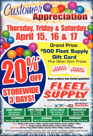 Customer Appreciation, Fleet Supply, Glenwood, MN