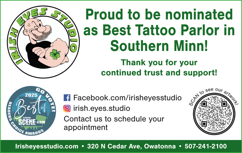 Best Tattoo Parlor, Irish Eyes Studio, Owatonna, MN