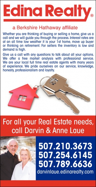 For All Your Real Estate Needs, Call Darvin & Anne Laue
