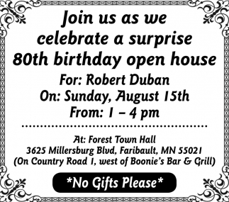 Join Us As We Celebrate A Surprise 80th Birthday Open House