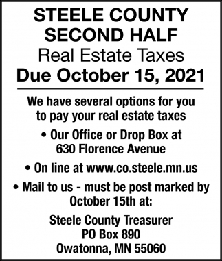 Steele County Second Half Real Estate Taxes
