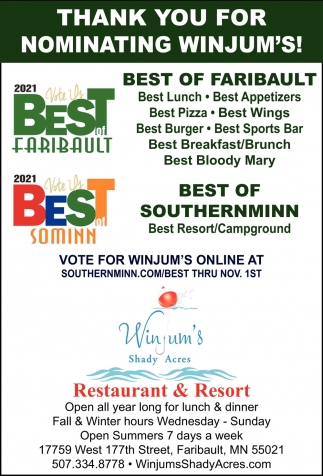 Thank You for Nominating Winjum's!