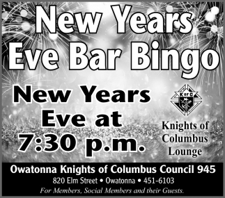 New Years Eve Bar Bingo