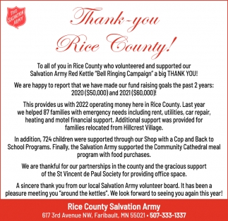 Thank You Rice County!