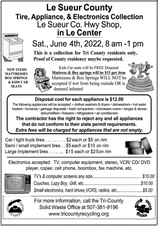 Disposal Cost for Each Appliance is $12
