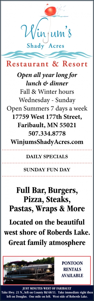 Open All Year Long for Lunch & Dinner