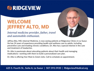Welcome Jeffrey Alto, MD
