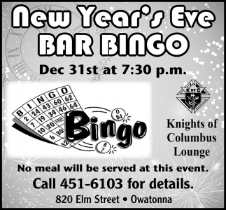 New Year's Eve Bar Bingo