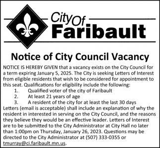 Notice of City Council Vacancy