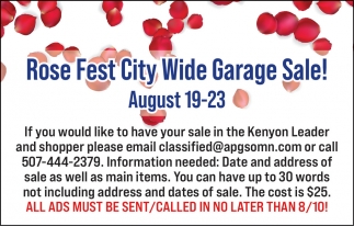 Rose Fest City Wide Garage Sale (August 19-23, 2026)