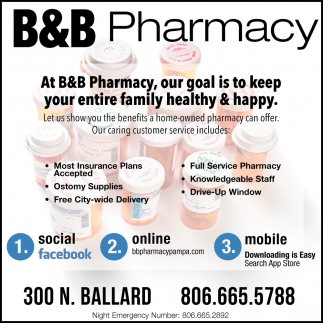 Most Insurance Plans Accepted, B&B Pharmacy