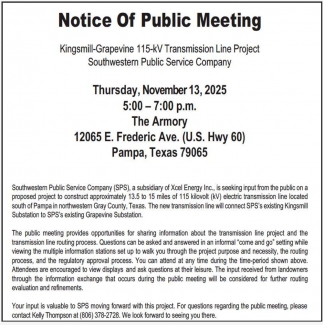 Southwestern Public Service Company - Notice of Public Meeting (November 13, 2025)