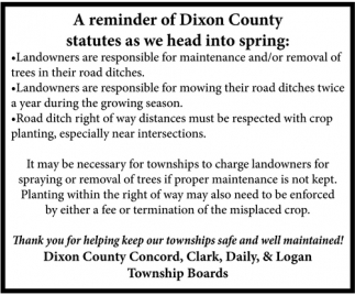 A Reminder Of Dixon County Statuses As We Head Into Spring