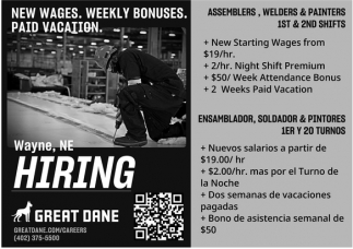 New Wages. Weekly Bonuses. Paid Vacation.