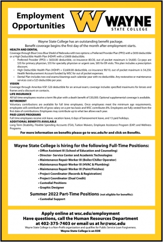Office Assistant, Director-Service Center and Academic Technologies, Maintenance Repair Worker, Project Coordinator