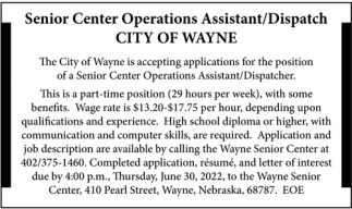 Senior Center Operations Assistant/Dispatch