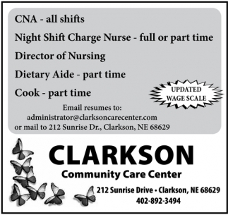 CNA - Night Shift Charge Nurse - Director Of Nursing - Dietary Aide - Cook