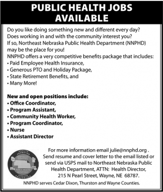 Public Health Jobs Available