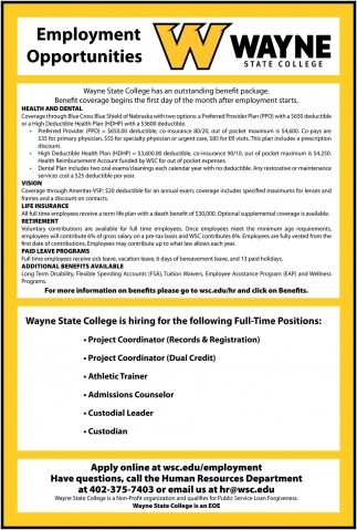 Project Coordinator, Athletic Trainer, Admissions Counselor