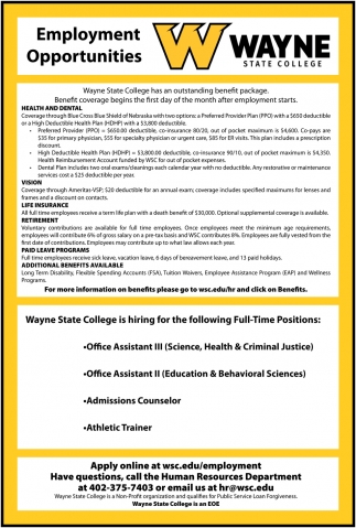 Office Assistant, Admissions Counselor, Athletic Trainer