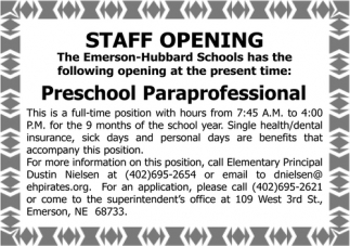 Preschool Paraprofessional