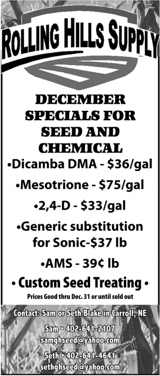 December Specials for Seed and Chemical