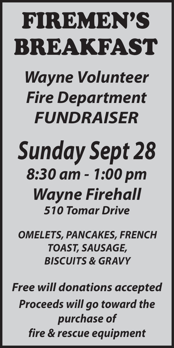 Firemen's Breakfast Wayne Volunteer Fire Department Fundraiser (Sept 28, 2025) 
