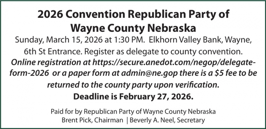 Republican Party of Wayne County Nebraska Convention (April 7, 2022)